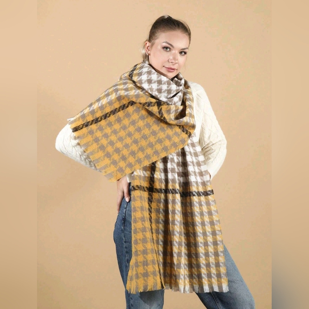 Extra large Plaid print cozy winter scarf